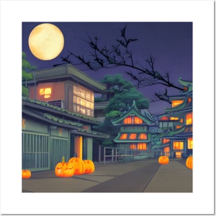 Halloween Moon and Pumpkins in the Vintage Village Posters and Art